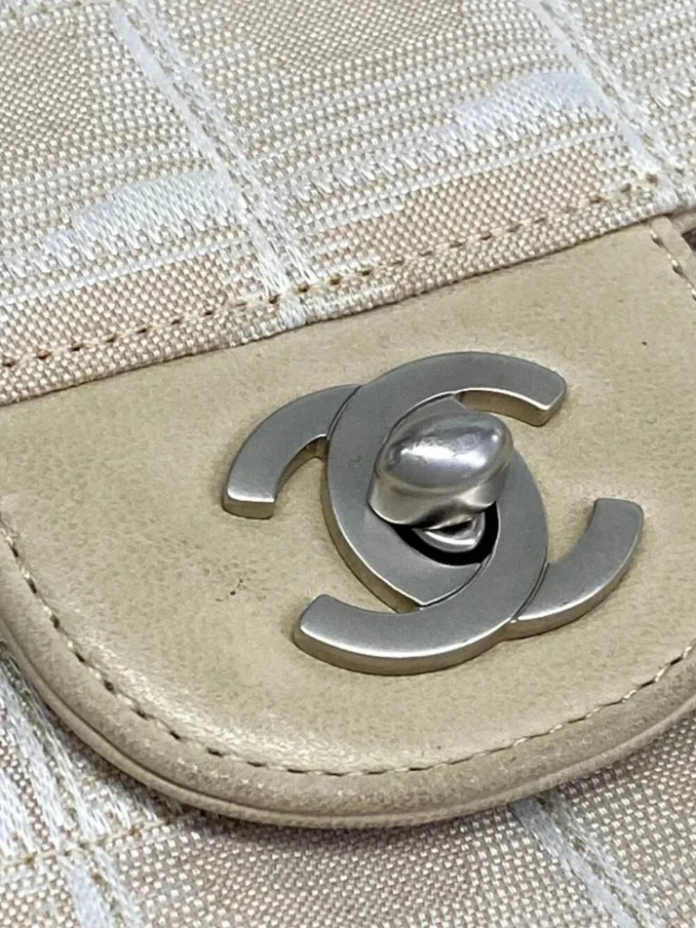 CHANEL New Travel Line Beige White Jacquard Leather Shoulder Bag
